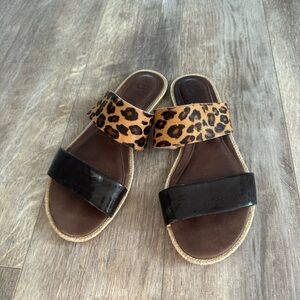 UGG Amalia Leopard Genuine Leather Two-Strap Slide Sandals